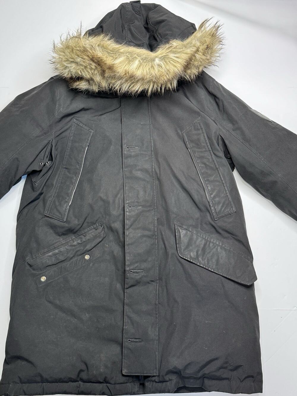 Polo Ralph Lauren Mens M Annex Black 650 Fill Down Parka Faux Fur Hood